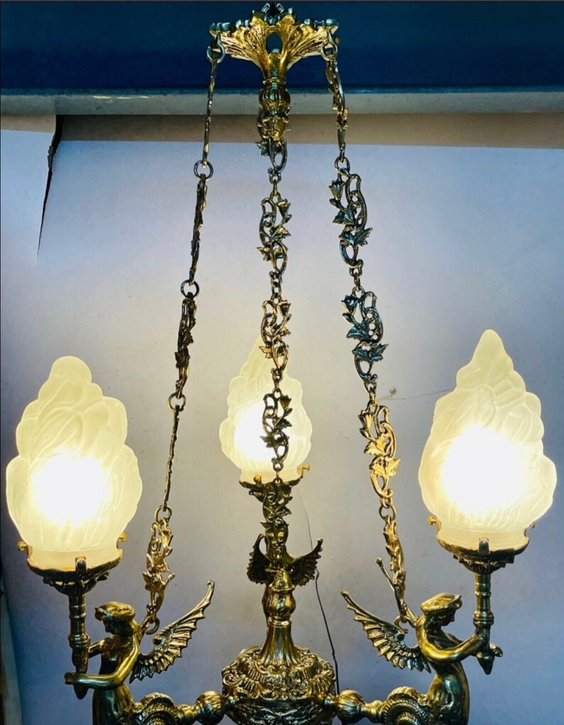 Antique Mission & Craftsman Deco Brass Mermaid Ceiling Pendant ...
