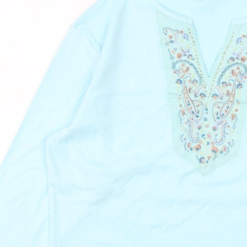 Image Womens Blue Cotton Blend T-Shirt Size L - Embroidered Neckline - Picture 8 of 12