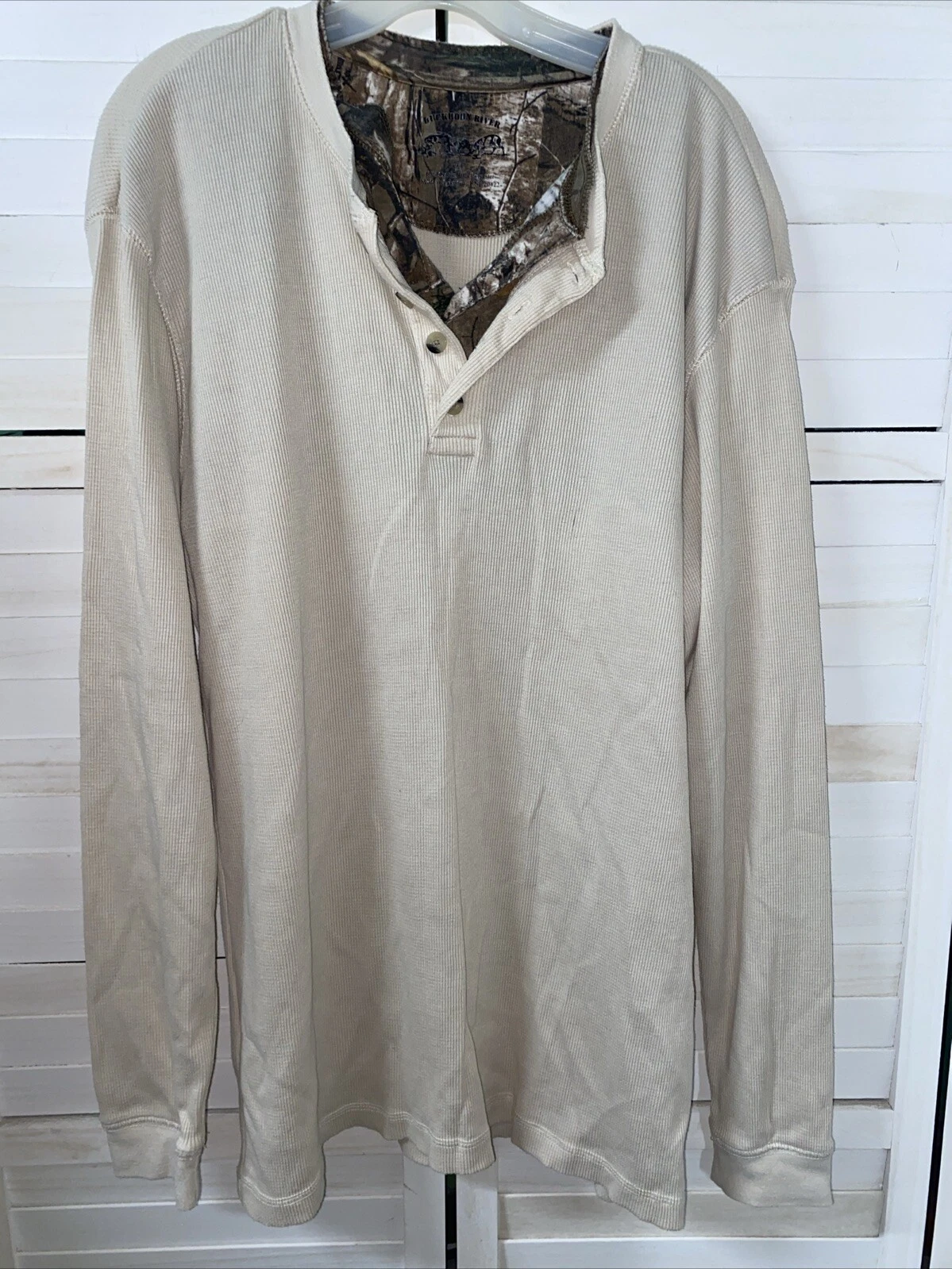 Buckhorn River Cream Waffle Knit Thermal Shirt Size XL Camouflage Hunting