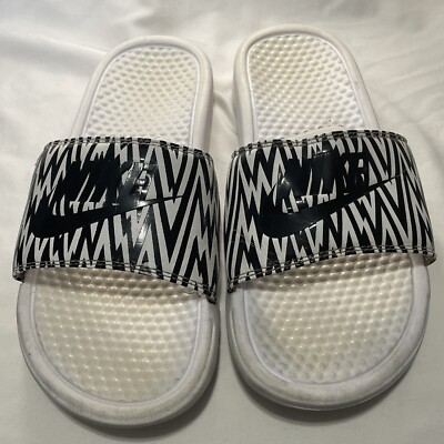 Nike Benassi JDI Print White & Black Slide Sandals Women's 10