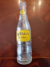 Nugrape Vintage Soda Bottle Glass ACL Clear Bottle Yellow Label 10oz