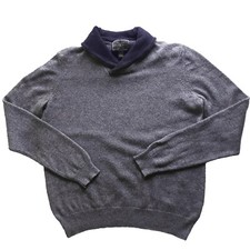 JOS A BANK Reserve Mens Size L Gray Navy Wool Nylon Blend Shawl Collar Sweater