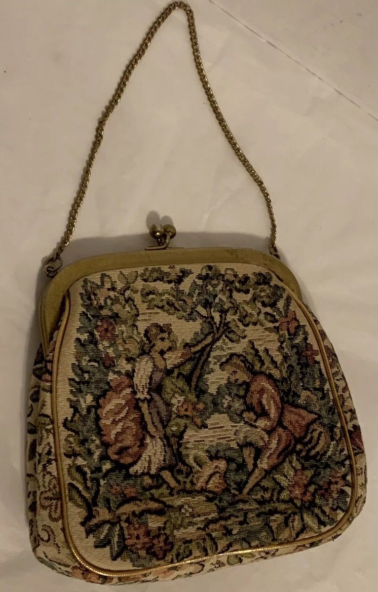 VTG JR Miami PETITE POINT TAPESTRY Evening Bag/Purse w chain