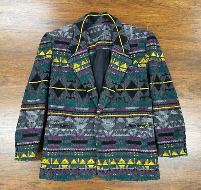 Vintage YES MEN Aztec Pattern Thick Wool & Acrylic Blazer Jacket, Size ...