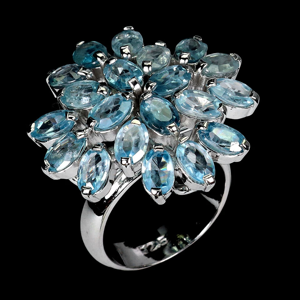 Anel de prata esterlina 925 oval zircão azul 6x4mm feito à mão joia de pedra preciosa tamanho 7 - Imagem 2 de 4