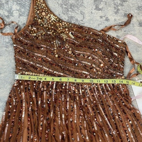 NWT Mac Duggal Brown Copper Embellished Sequin One Shoulder A Line Gown Sz 8 - Picture 10 of 15
