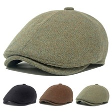 Men Warm Wool Ivy Toni Cap Winter Trucker Flat Peaked Hat Solid Color Casquette