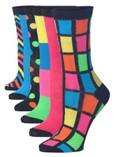 Tipi Toe Women's 6-Pairs Colorful Novelty Patterned Crew Dress Socks