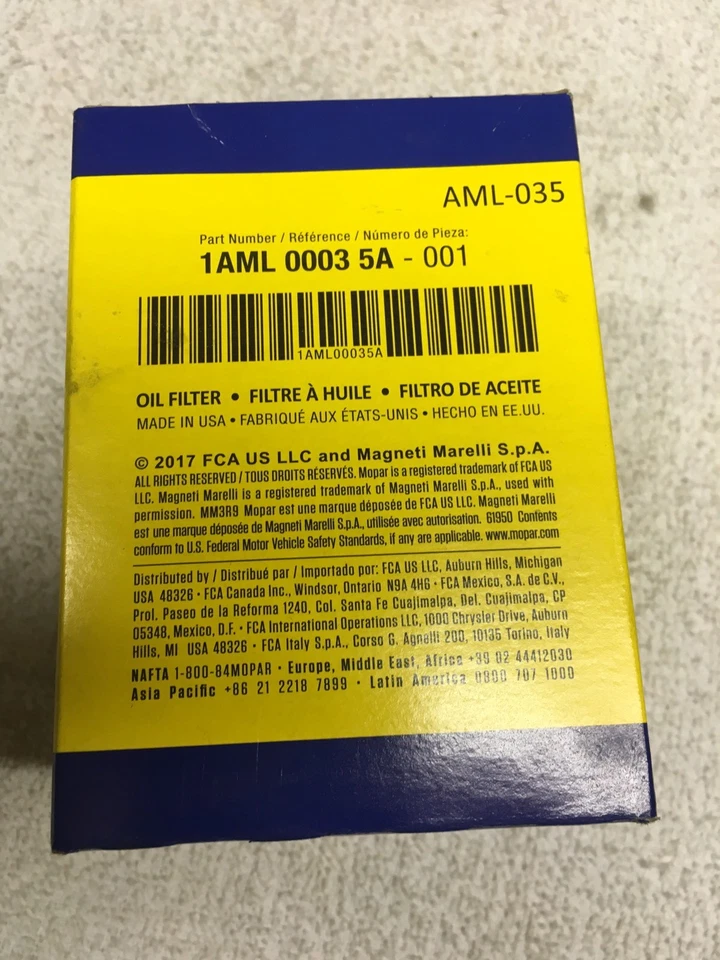 Filtro de aceite de motor Buick Chevy GM 2008-2018 1AML00035A MAGNETI MARELLI MOPAR ¡NUEVO! Foto 3 de 4