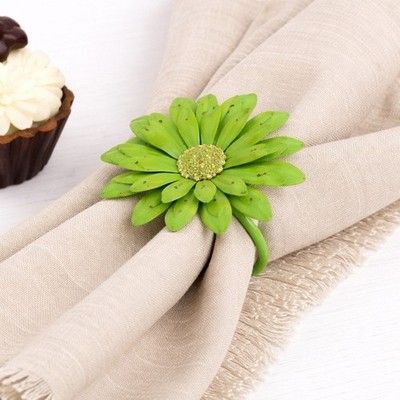 Package of 6 Lime Green Enamel Metal 3-1/2'' Daisy Napkin Rings