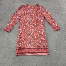LOFT Dress Womens XS Red Floral Boho Border Print Long Sleeve Rayon Shift Tunic