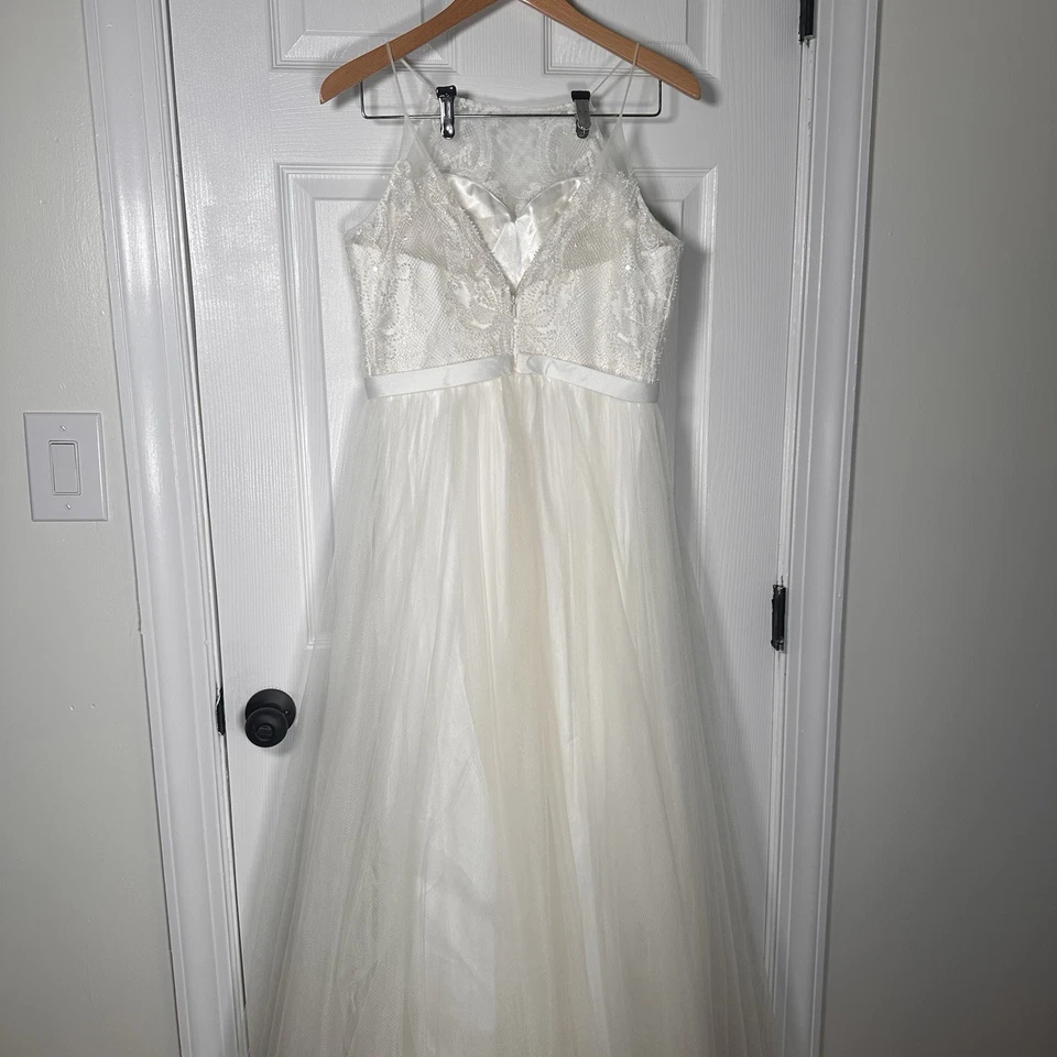 Wedding Dress Madison James White Bridal Gown Size 14 - Image 3 of 4