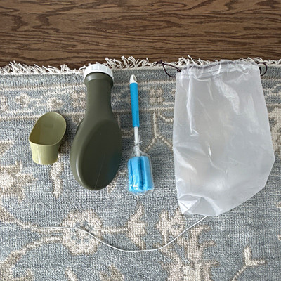 Portable Reusable Urinal Set w/ Bottle, Tubing, Clear Collection Bag, Brush