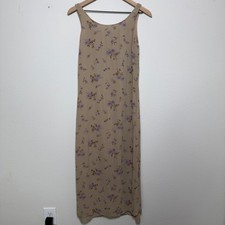 VTG 90s Women Indie Grunge Maxi Jumper Dress 6 Tan Purple Floral 90s Summer