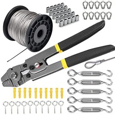 Turnbuckle Kit & Wire Rope Crimping Tool, 100ft Vinyl Coated Aircraft Gray