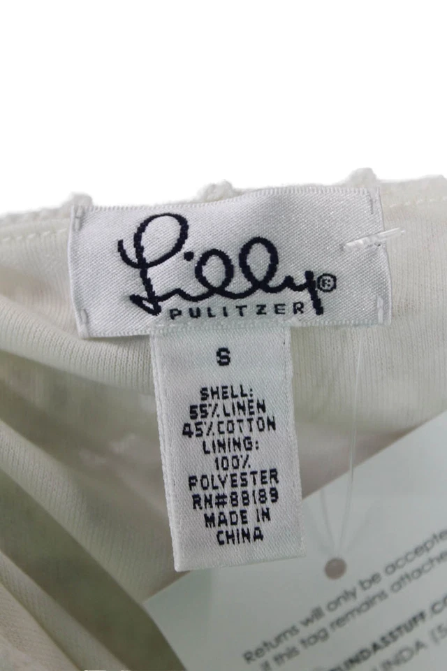 Top Lily Pulitzer Mujer Lino Bordado Manga Larga Cuello en V Blanco Talla XS Foto 4 de 4