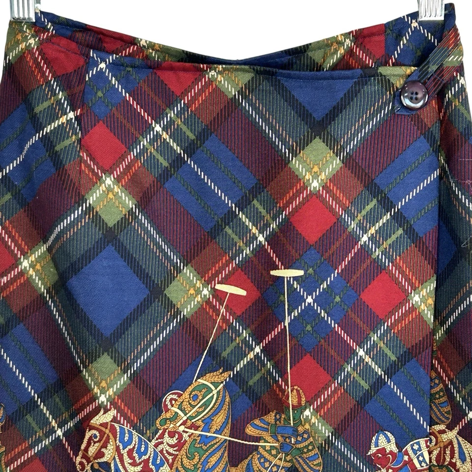 Minifalda de colección Carlisle envoltura de lana de seda 2 cuadros preppy polo caballos dinero antiguo Foto 4 de 4