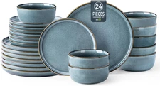 GBHOME Ceramic Dinnerware Sets for 8, 24 Pieces Stoneware Plates and Bowls Sets,