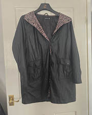 Boohoo Black Rain Mac Jacket Plus Size UK 18 Leopard Print Lined Hood