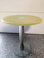 Italian Round Tulip Side Table with Tapered Leg & Glass Top,  and Bottom. 1950's