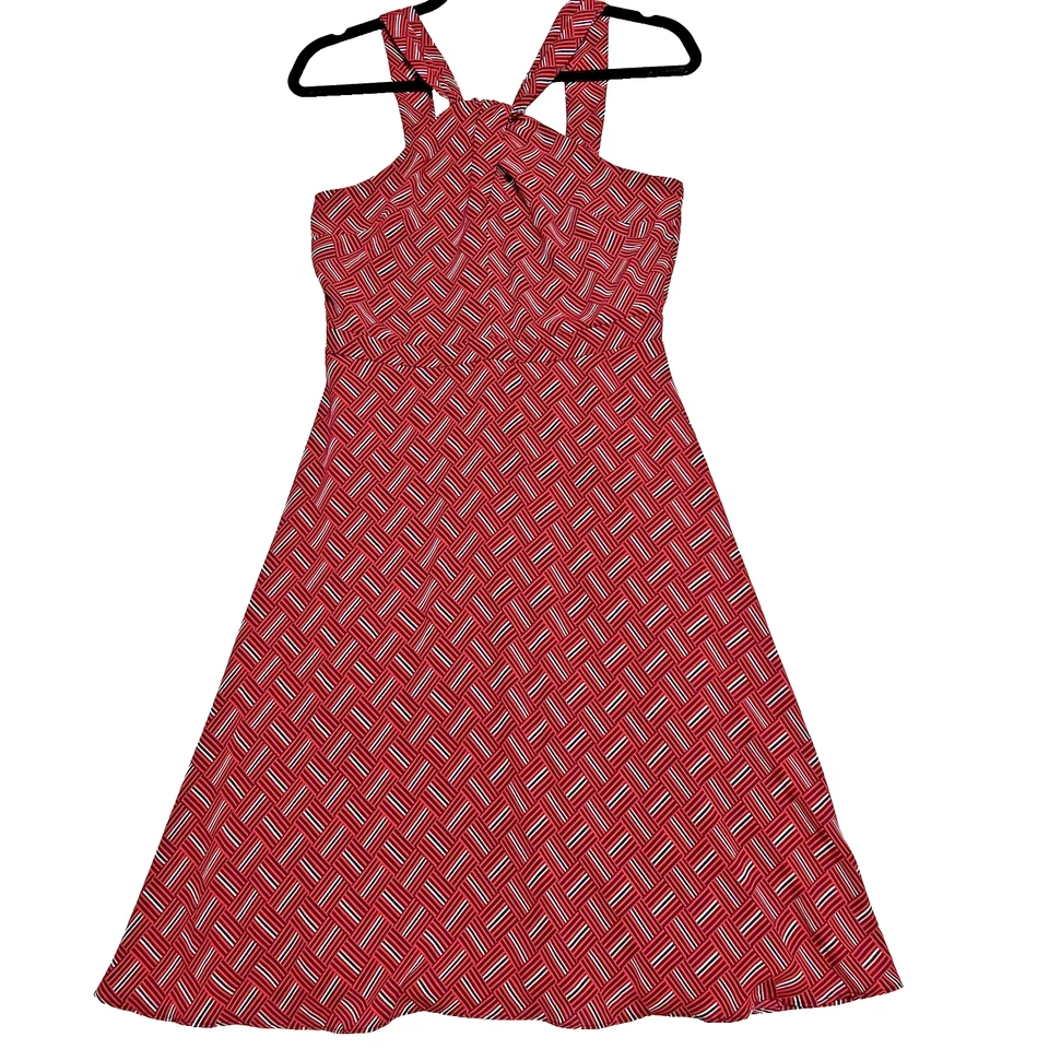 Vestido halter Banana Republic para mujer talla 2 ajuste forrado estilo rojo azul geométrico Foto 3 de 4