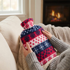 Image of 2L Large Hot Water Bottle with Soft Fleece Cover - 3 Designs available