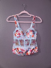 Victorias Secret - Floral Baby Blue Padded Push Up Bra Corset Medium