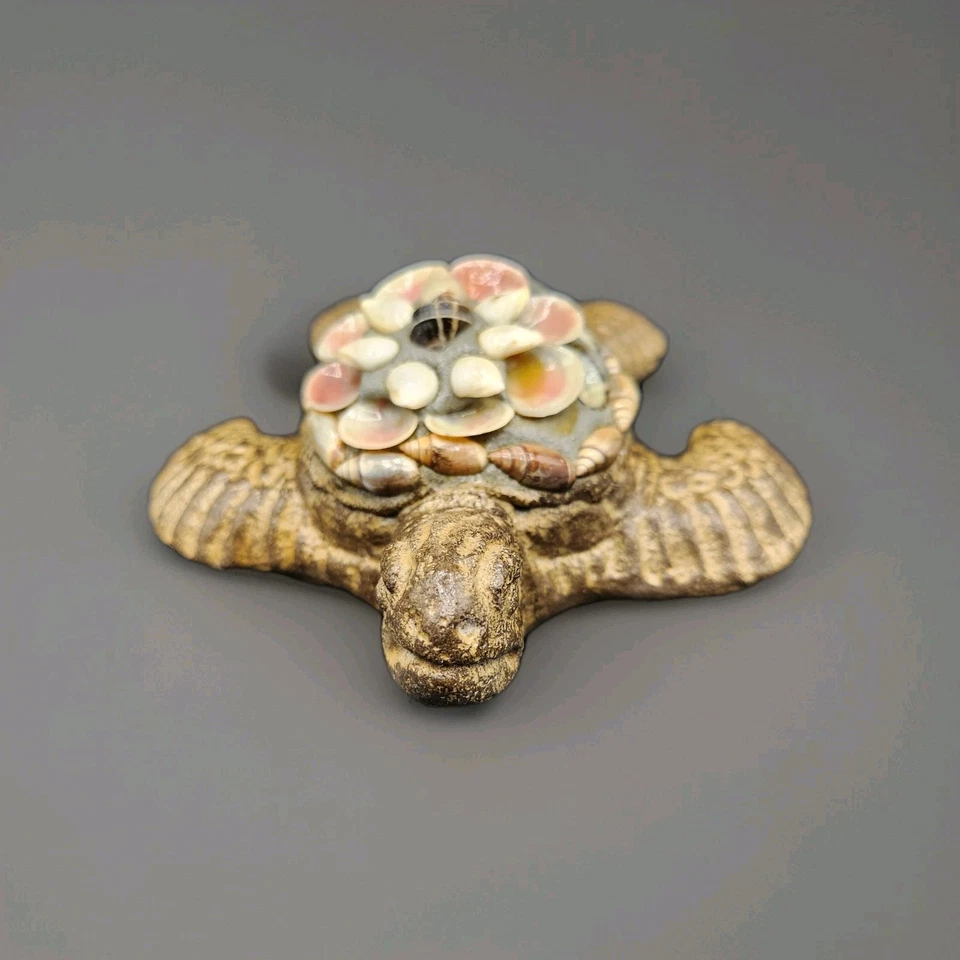 Escultura colgante de pared vintage de cerámica Seaturtle con conchas marinas diseño de playa 5,5" Foto 3 de 4