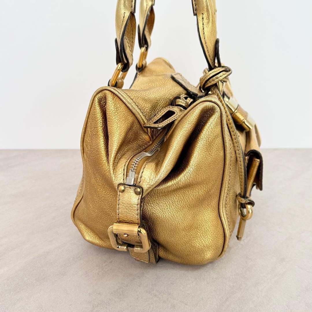 Chloe Paddington Handbag Tote Metallic Gold Leather Padlock Authentic Women's image 4