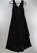 Talbots Sleeveless Maxi Dress Sz 12 V-Neck Asymmetrical Hem Layered Lined Black