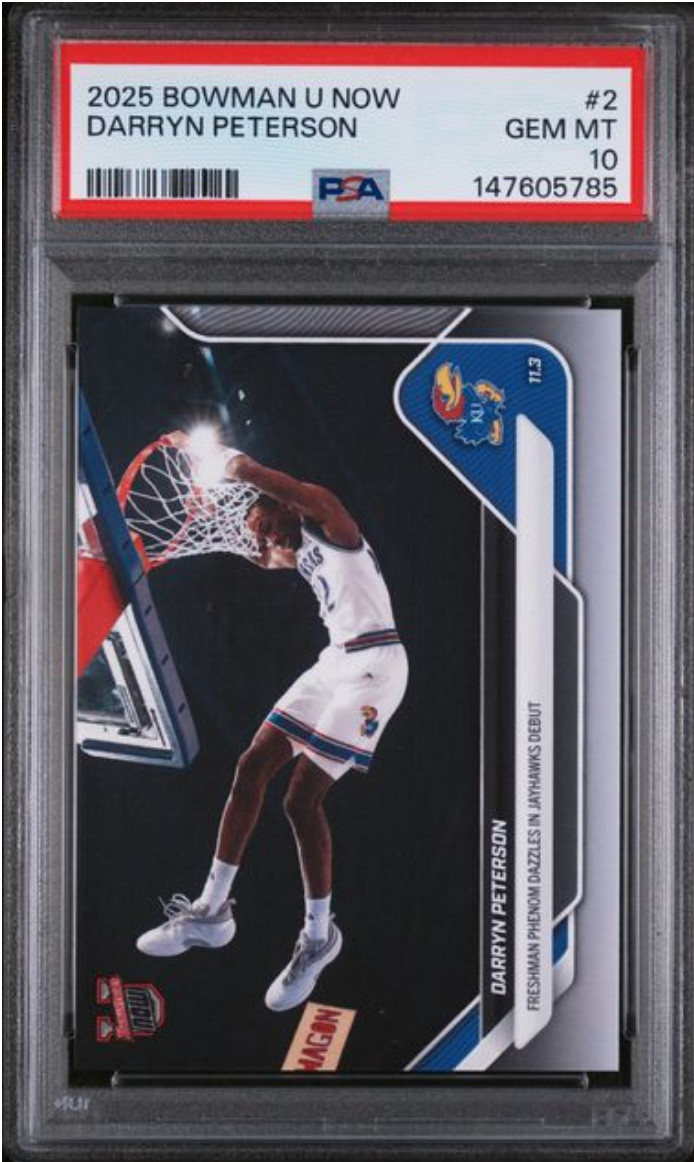 2025 BOWMAN U NOW #2 DARRYN PETERSON KANSAS NBA DRAFT PSA 10
