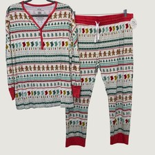 Little Sleepies Womens Pajama Set XXL Red Gingerbread Holiday Fair Isle Bamboo