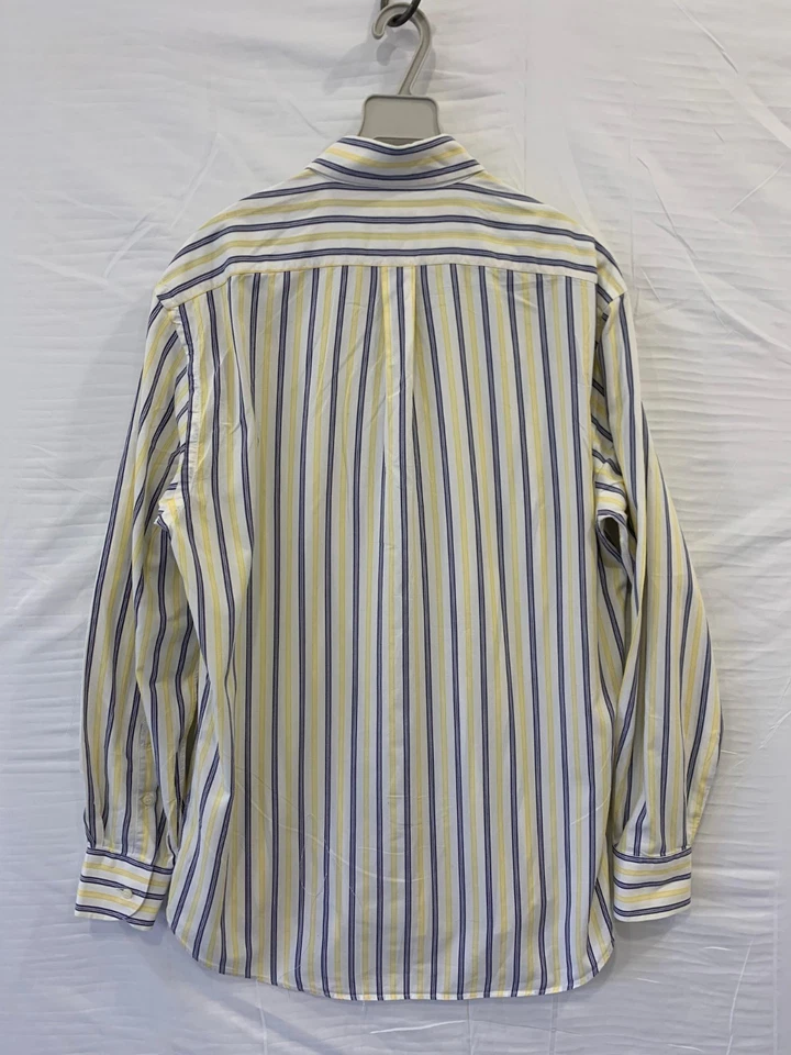 BARBA Napoli Men’s XL Button-Down Shirt Italy 100% Cotton Yellow Blue Stripe#C2 - Image 2 of 4