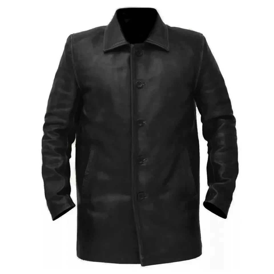 Herren Distressed Supernatural Dean Winchester Schwarze Echte Lederjacke Mantel - Bild 2 von 4