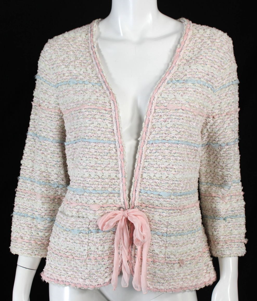 ESCADA $1,750 NWT Pink, Blue & Multi Boucle Tweed Tie-Front Knit