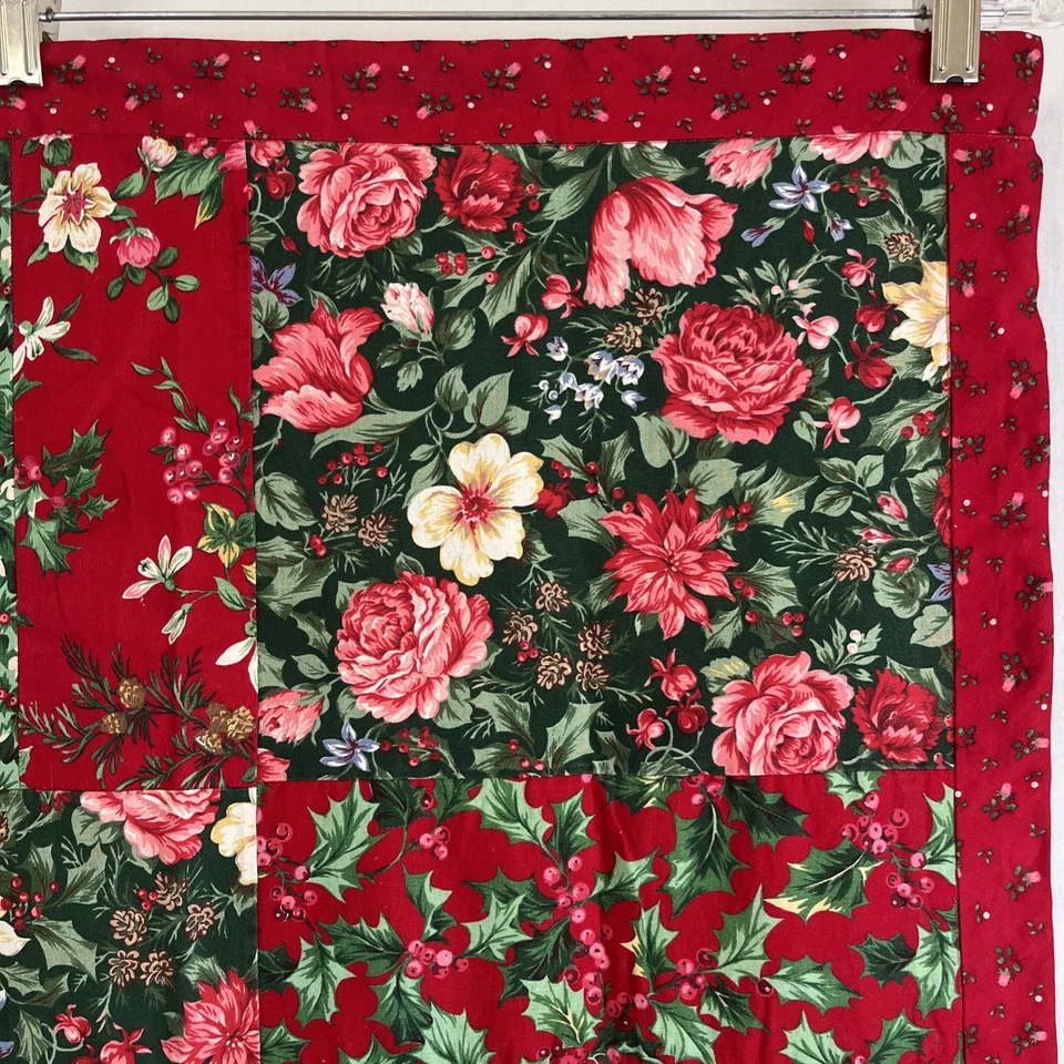 "Mantel Navidad Hecho a Mano Acolchado Cuadrado Floral Acebo Algodón Talla Pequeña 48""" Foto 2 de 4