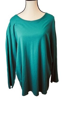 Shirt Womens 1X Green Scoop Neck Long Sleeve Cotton Plus Basic Top minimalism