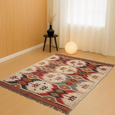 Kelim Teppich, Handgewebt, Wolle und Jute Teppich Handgefertigt, Flachgewebe ...