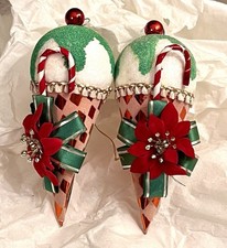 Vtg Lot-Foil Candy Cane-Xmas Ornament Flocked...
