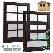 2 Pack Shed Window, 12" W x 18" H Flush Mount Window with Tempered Glass for ...