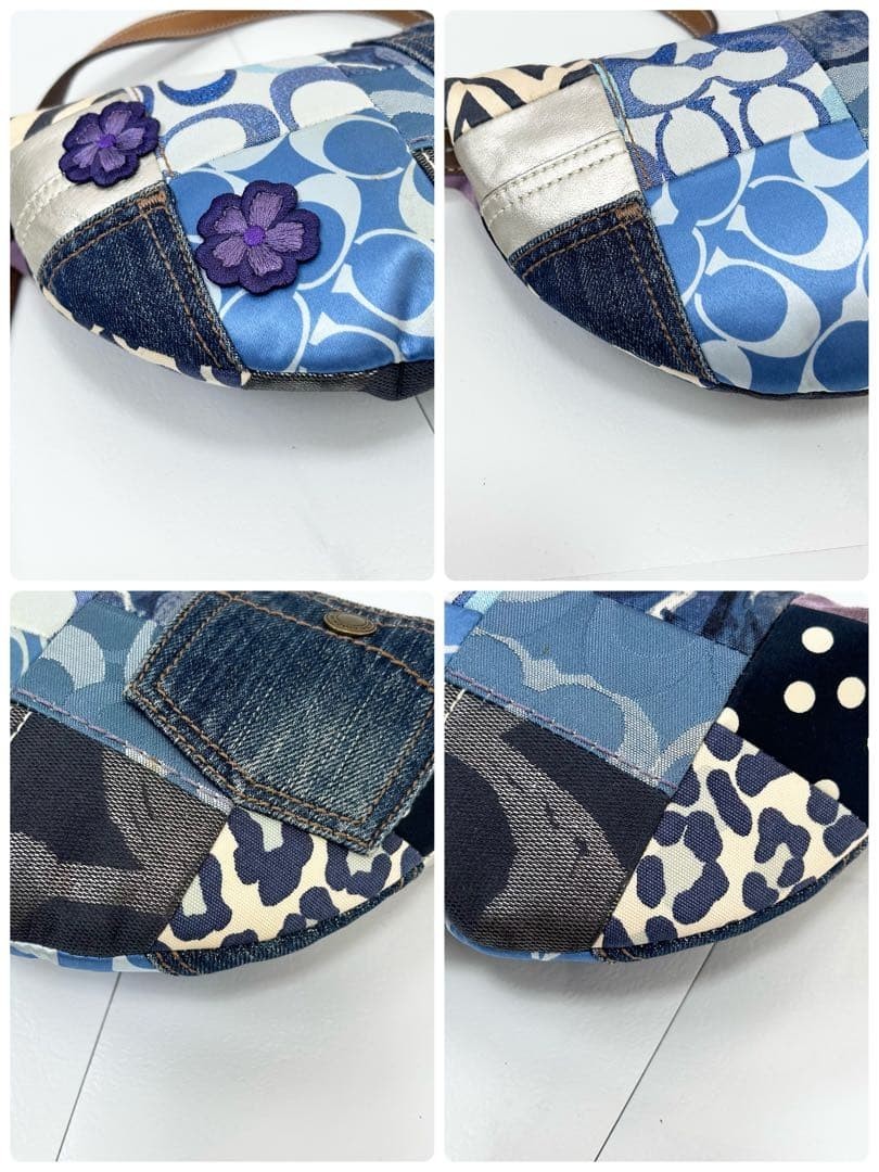 Coach Mini Shoulder Bag Denim Patchwork Cotton Le… - image 5