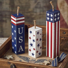 4Th of July Decorations, 3Pcs July 4Th Patriotic Tiered Tray Decor Firework Wood