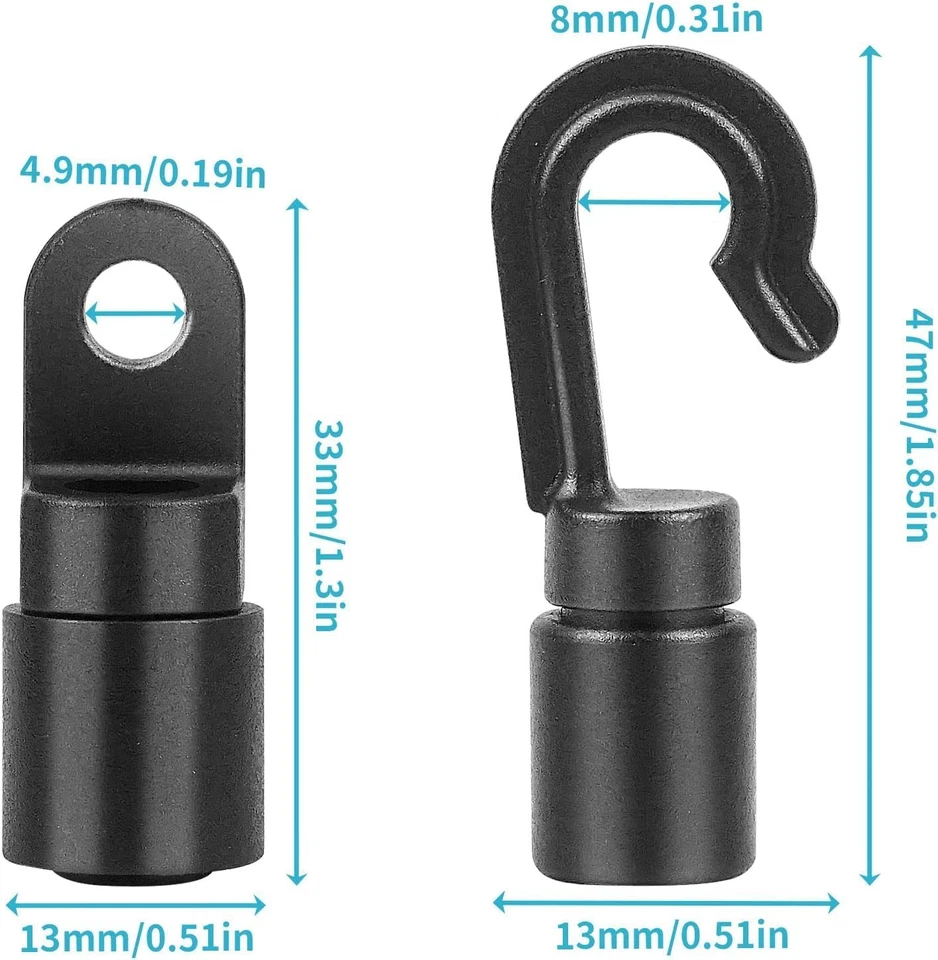 40 Pcs Bungee Shock Cord Hook for 1/4 Inch Cord Rope Terminal Ends Tabbed S Open - Image 2 of 4