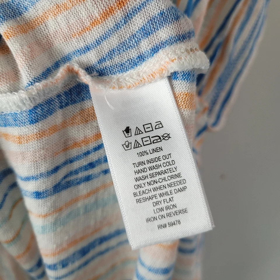 Christian Siriano Mujer Talla XL Arco Iris Rayas 100% Lino Boxy Top Informal Verano Foto 4 de 4