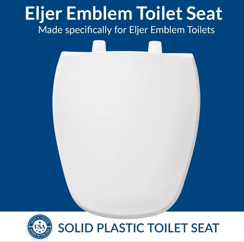 Asiento de inodoro de plástico con emblema BEMIS Eljer, para inodoros redondos con emblema Eljer, blanco Foto 2 de 4