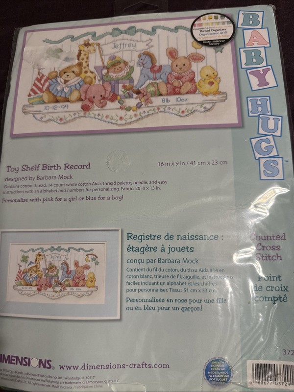 Dimensions Counted Cross Stitch Kit 3729 Toy Shelf Birth Record 1992
