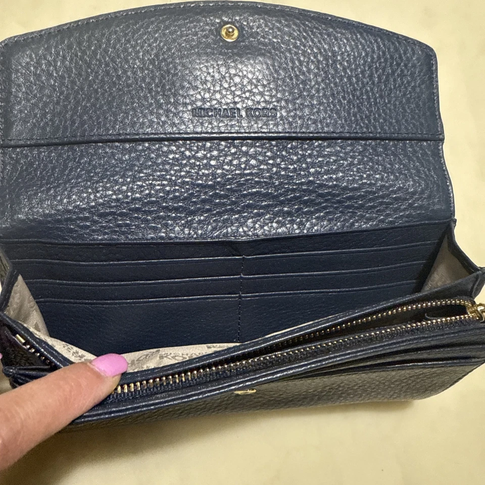 Cartera Michael Kors Fulton atemporal de lujo clásica de cuero continental azul Foto 4 de 4