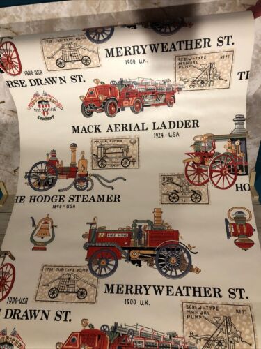 Antique Steamer Fire Engine Wallpaper Mack Ladder Pumper Firetruck 9+ Yards - Picture 2 of 3