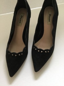 dune black suede court shoes