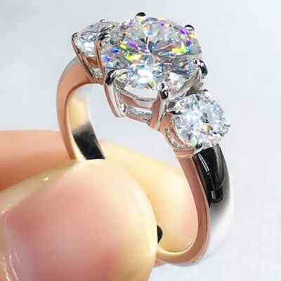 3 Ct Round Lab-Created Diamond Three Stone Engagement Ring 14K White Gold Plated